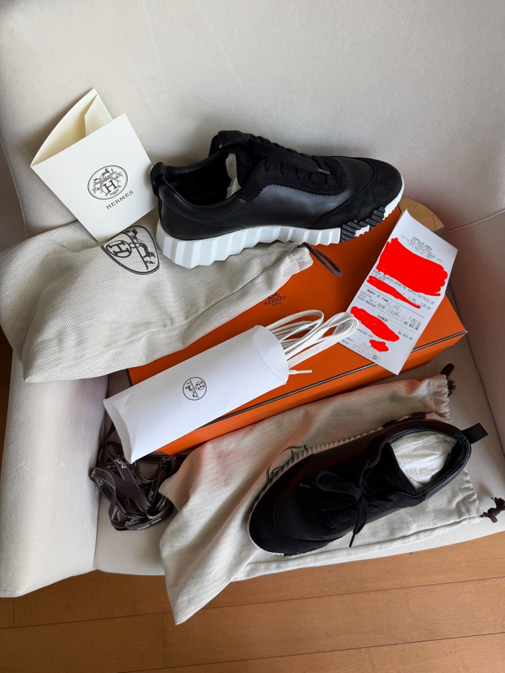 Hermès Black and White Leather Sneakers with Sculpted Soles